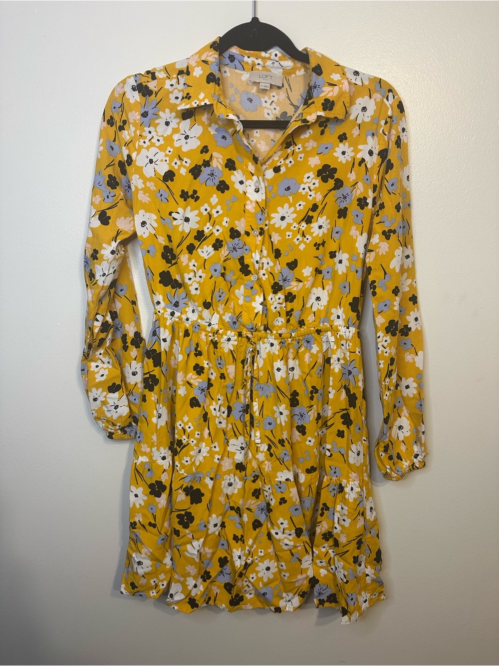 LOFT Women’s Yellow Floral Tie-Waist Dress
